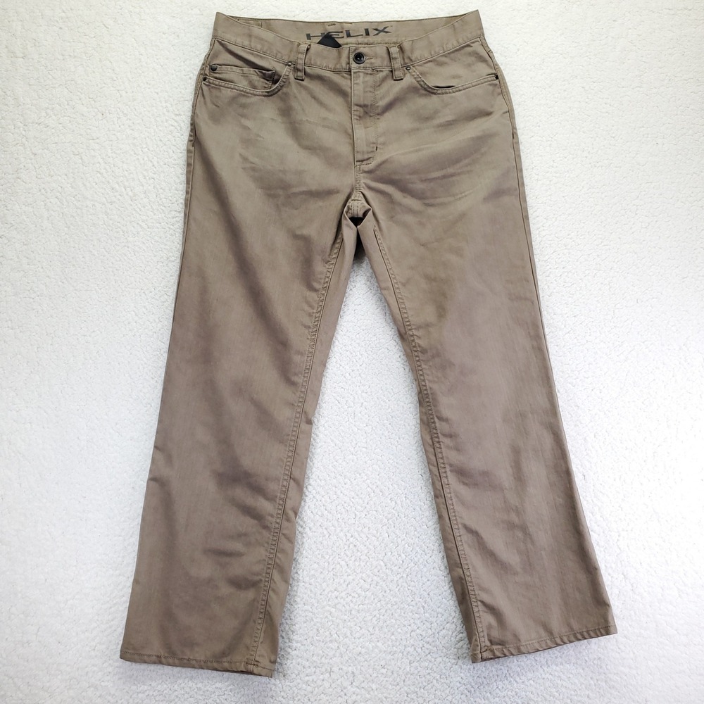 Helix Mens Relaxed Straight Leg Khaki Tan Cotton Twill Pants‎ 36x30 Casual Work